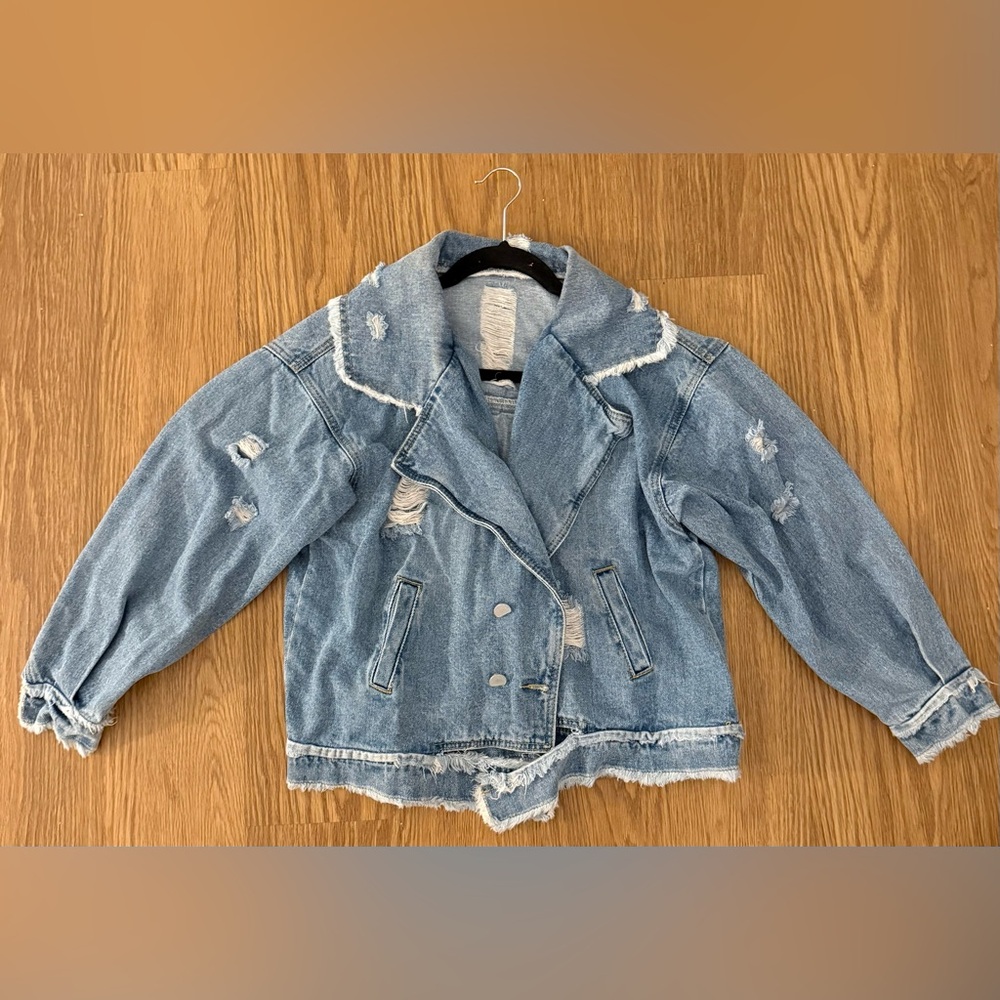 Aaron & Amber Distressed Denim Blue Jean Jacket